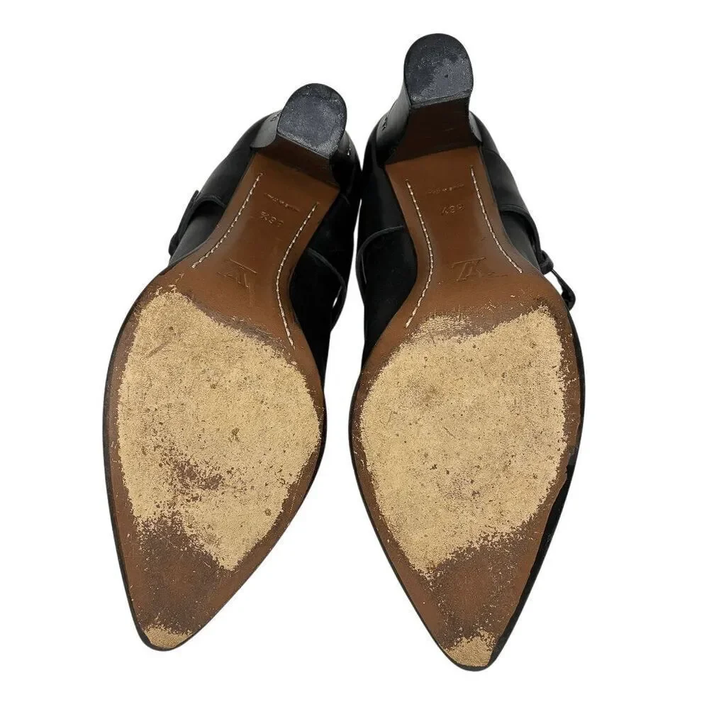 Louis Vuitton Monogram Logo Canvas + Leather Heeled Buckle Booties Black EU 36.5